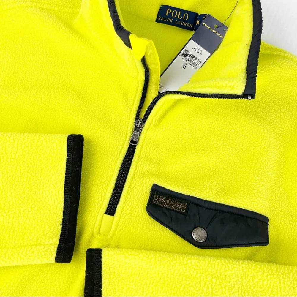 Polo Ralph Lauren Neon Yellow 1/4 Quarter Zip Fleece Sweater Sweatshirt Top